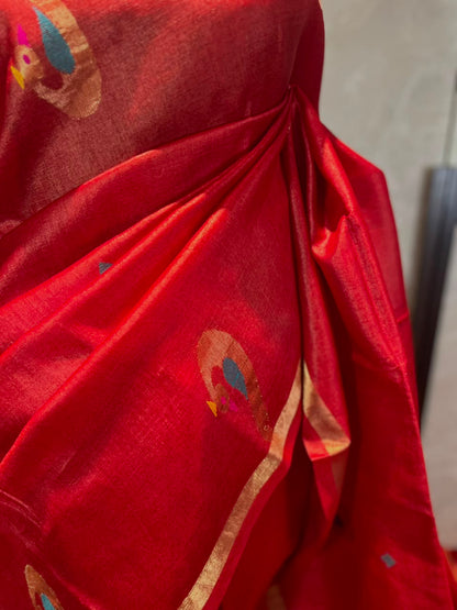 Scarlet Peacock | Tussar Silk Saree