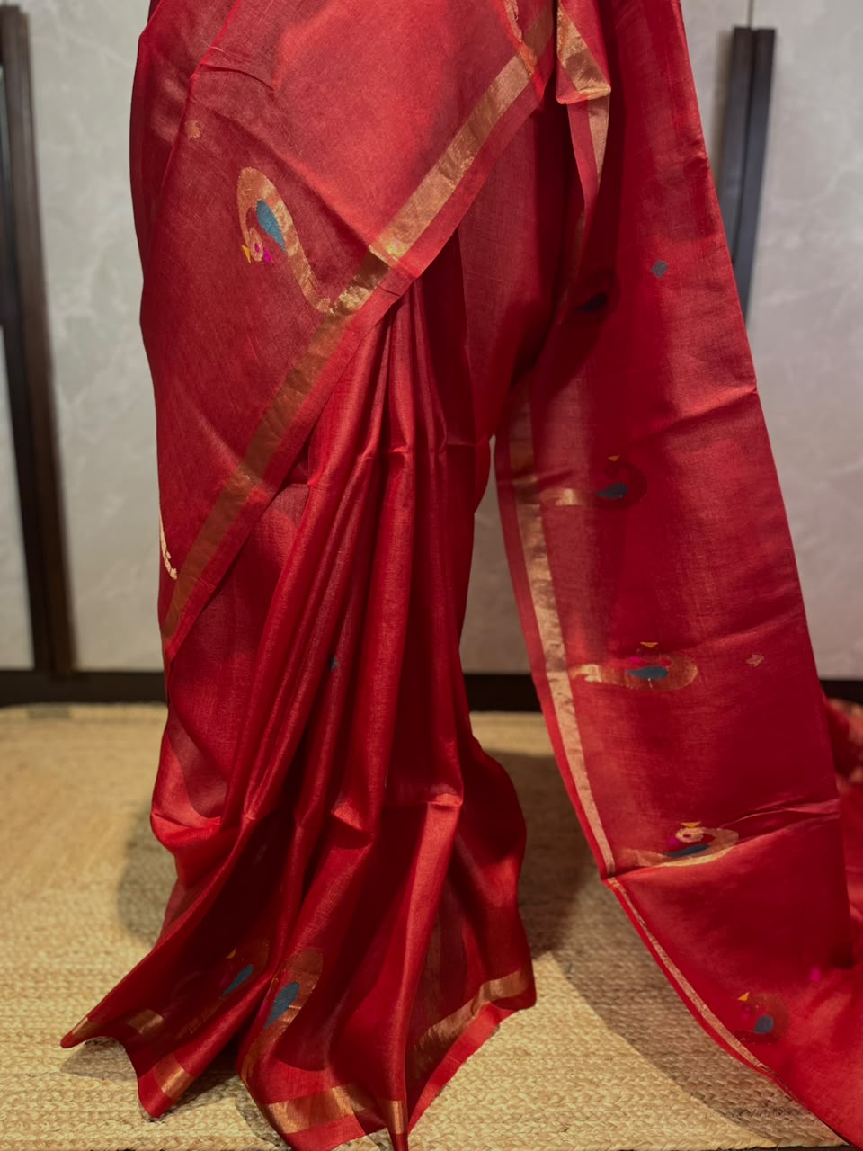 Scarlet Peacock | Tussar Silk Saree