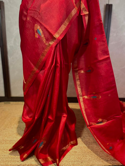 Scarlet Peacock | Tussar Silk Saree