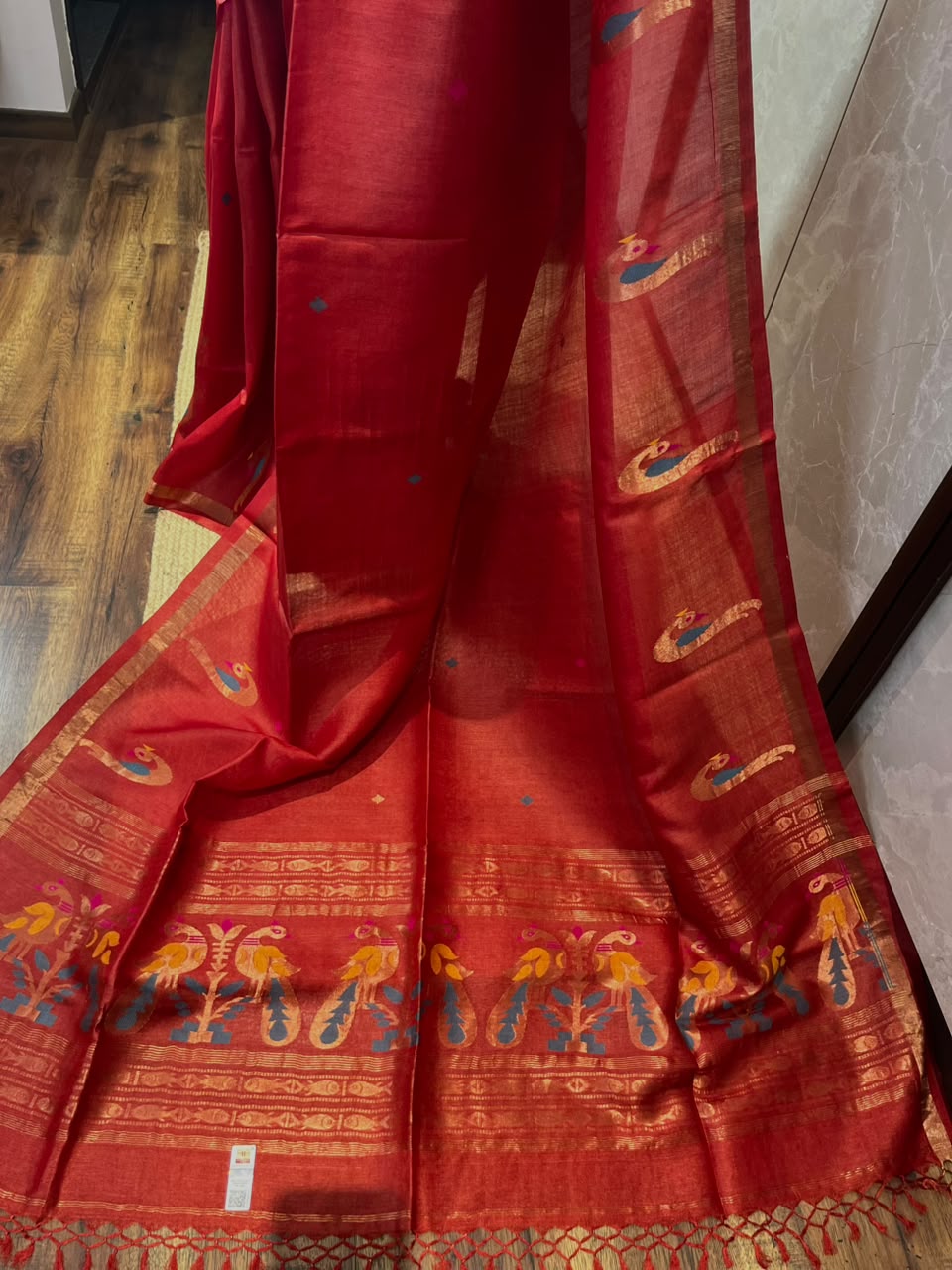 Scarlet Peacock | Tussar Silk Saree