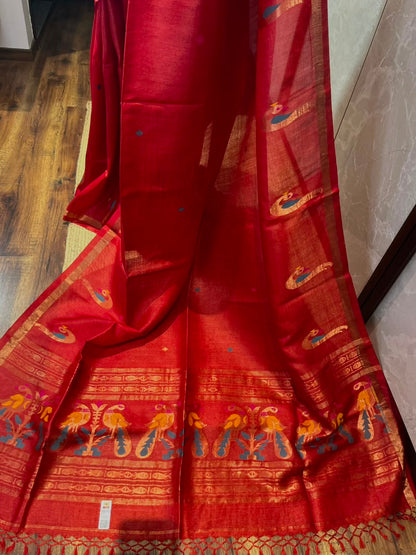Scarlet Peacock | Tussar Silk Saree