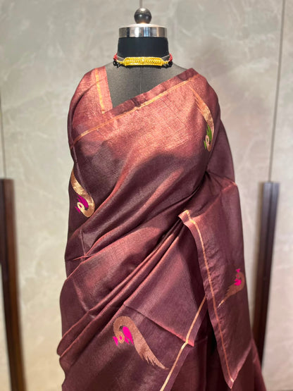 Mocha Merlot | Tussar Silk Saree