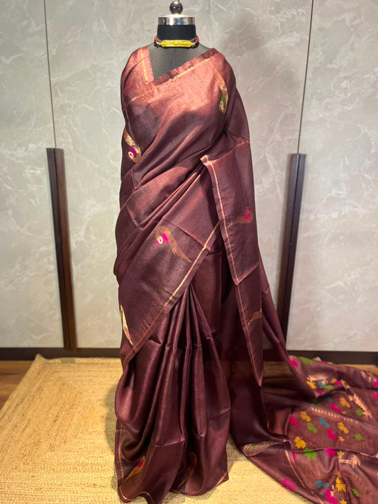 Mocha Merlot | Tussar Silk Saree