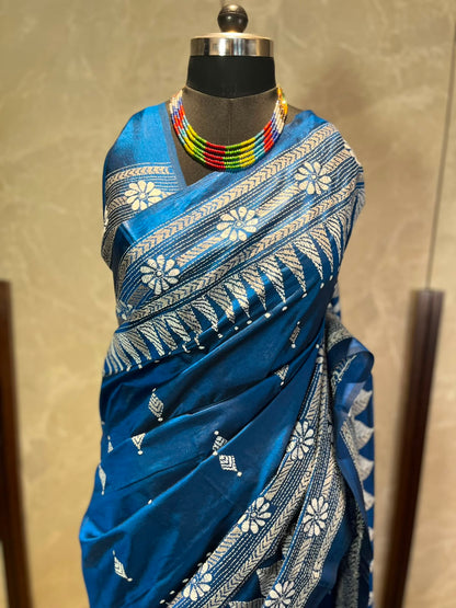 Neel Kamal | Kantha Stitch Saree