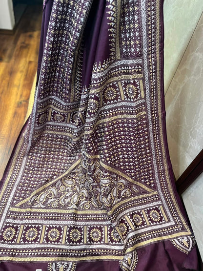 Burgundy Brew | Kantha Stitch Saree