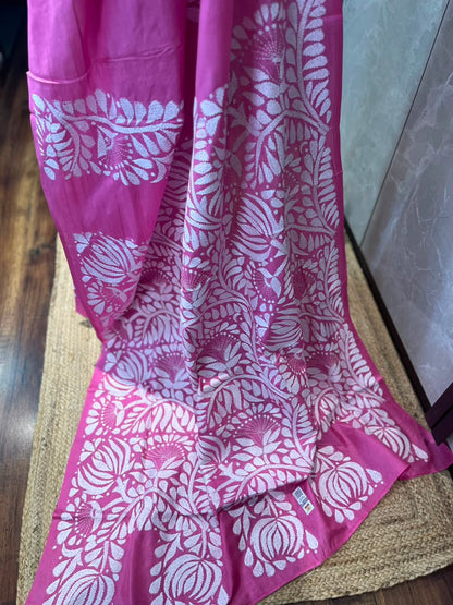 Gulabi Rekha | Kantha Stitch Saree