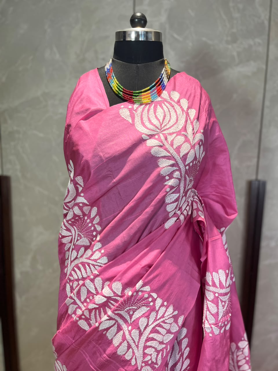 Gulabi Rekha | Kantha Stitch Saree