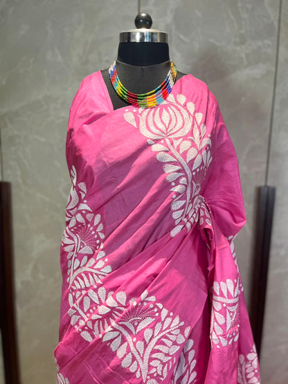 Gulabi Rekha | Kantha Stitch Saree