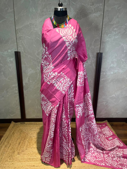 Gulabi Rekha | Kantha Stitch Saree