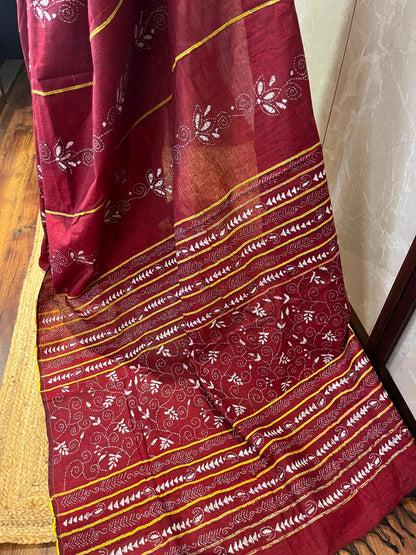 Garnet Sutra | Kantha Stitch Saree