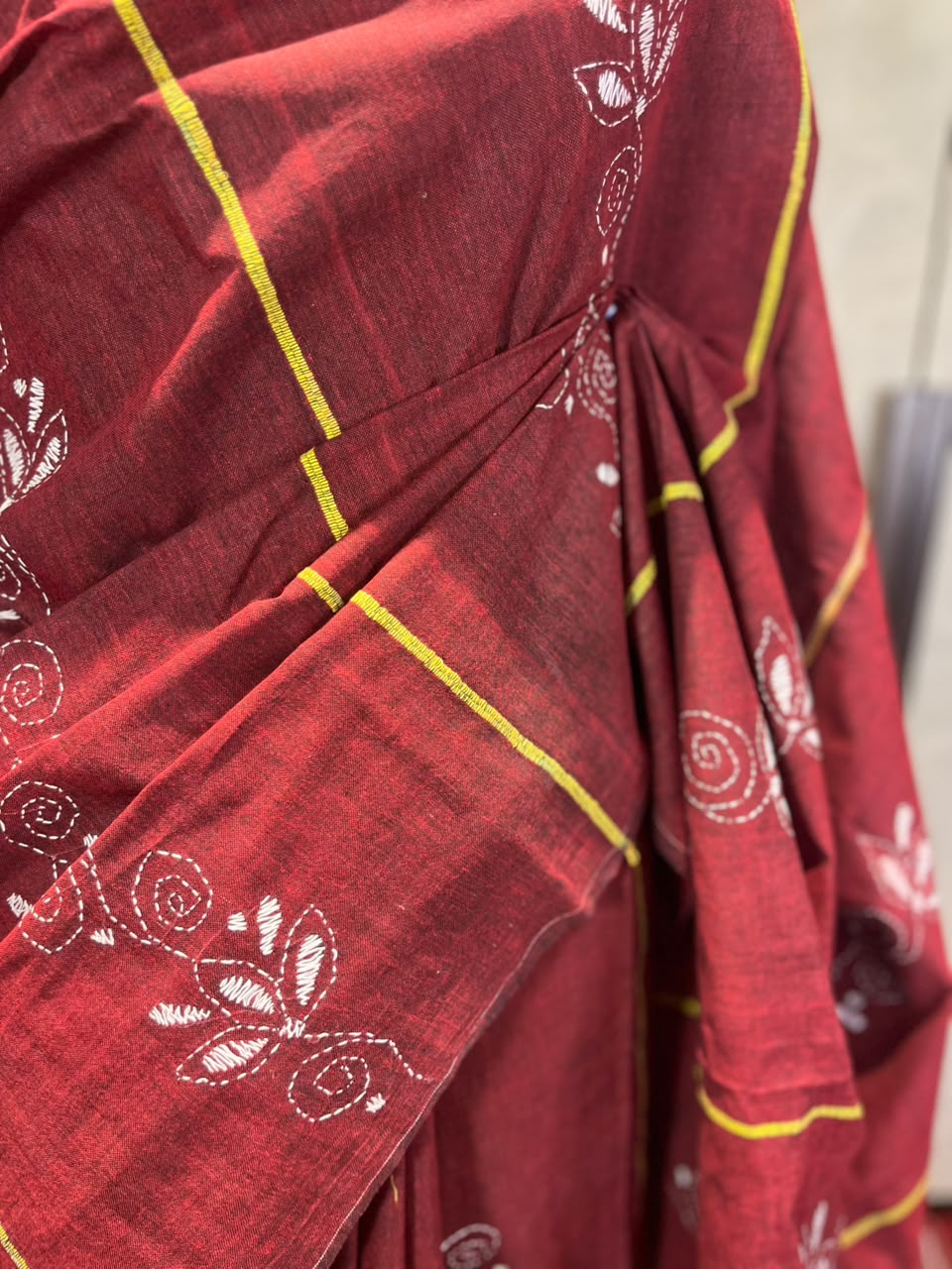 Garnet Sutra | Kantha Stitch Saree