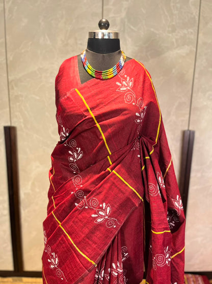 Garnet Sutra | Kantha Stitch Saree