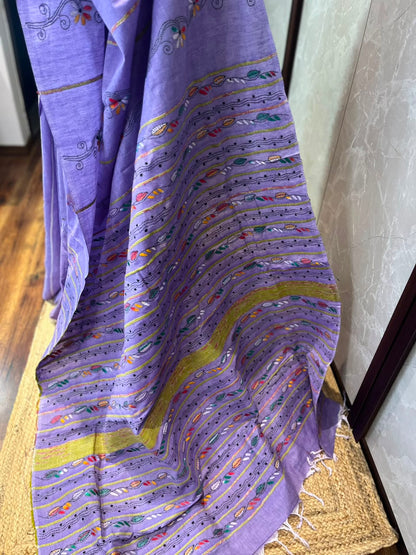 Moody Mauve | Kantha Stitch Saree