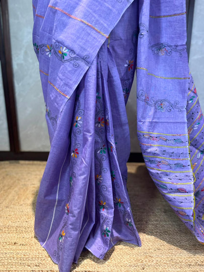 Moody Mauve | Kantha Stitch Saree