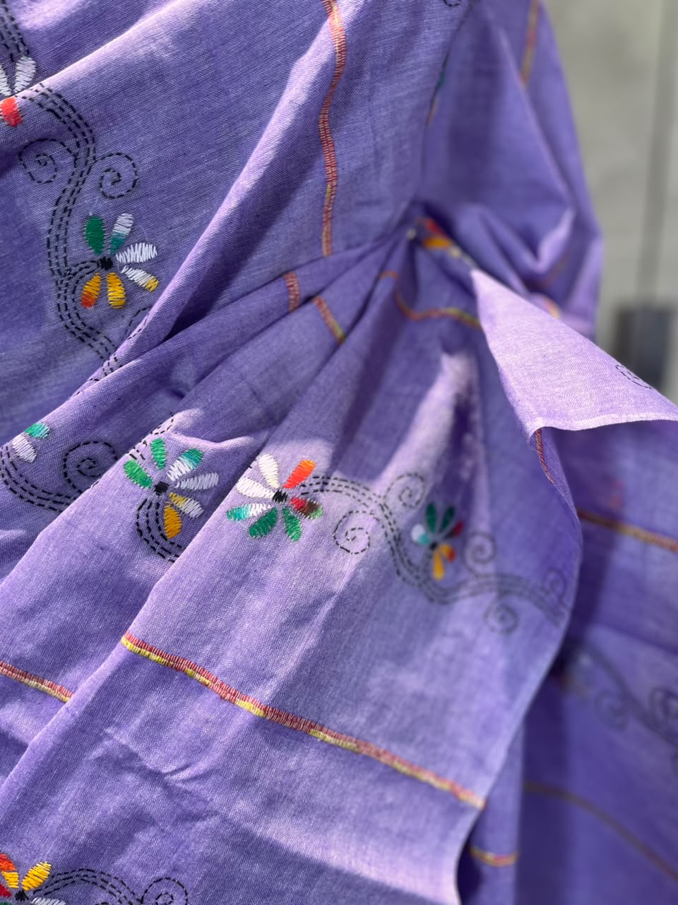 Moody Mauve | Kantha Stitch Saree