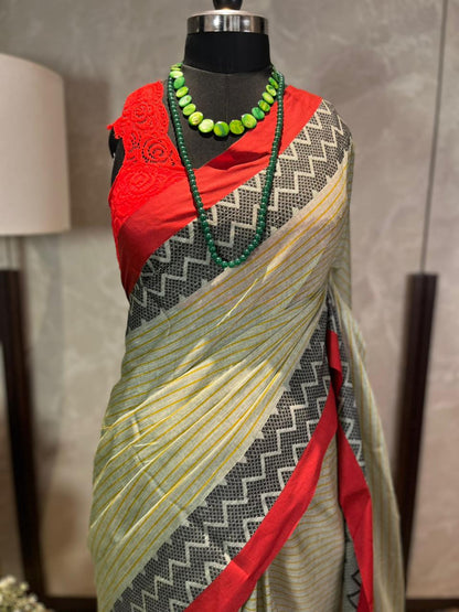 Green Zag | Handloom Cotton Saree