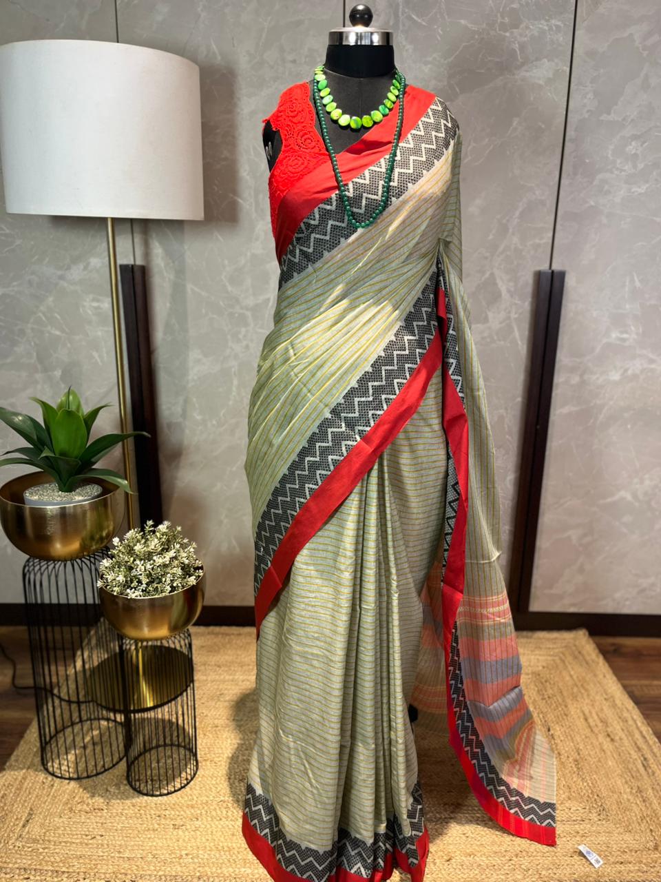 Green Zag | Handloom Cotton Saree