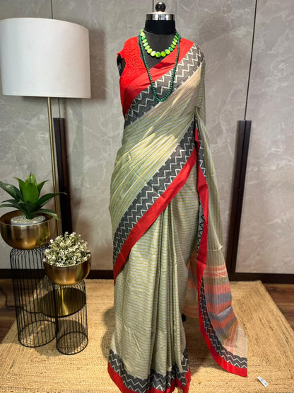 Green Zag | Handloom Cotton Saree